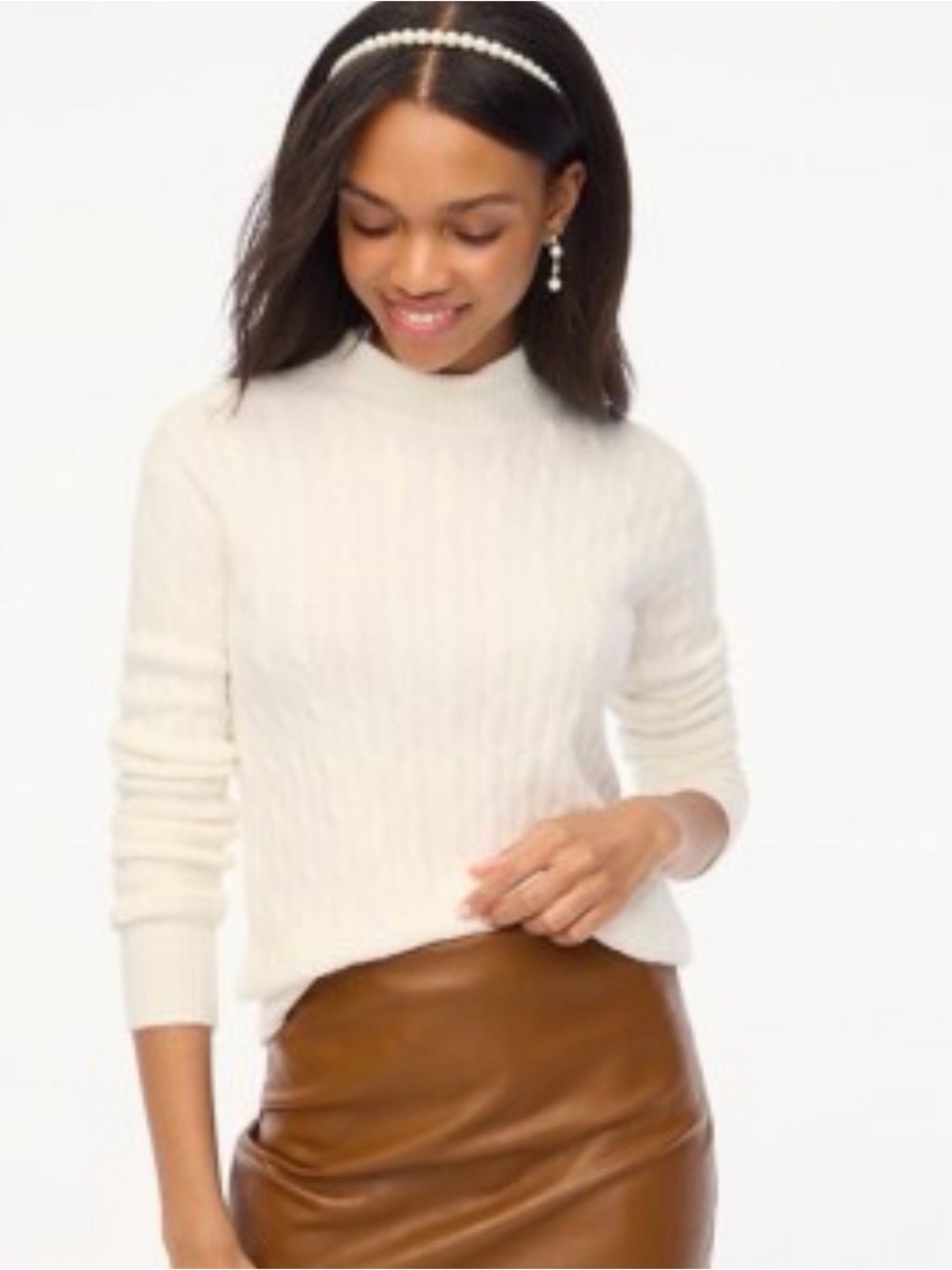 JCREW Cream Cable-Knit Mock Neck Sweater - Women's